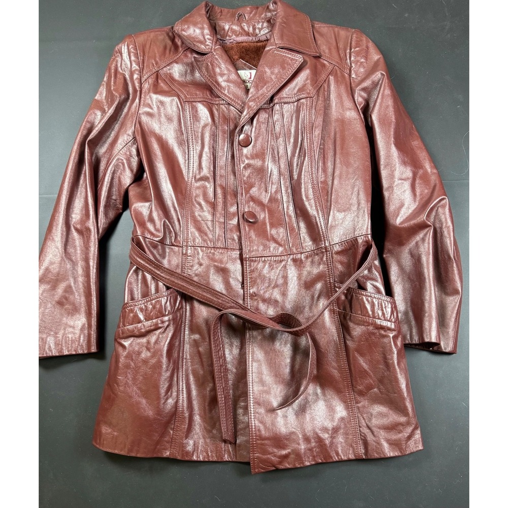 Classic Directions Vintage  Leather Coat Women's 14 Brown Zip-Out Faux Fur Liner